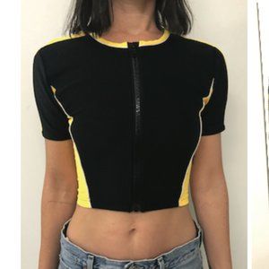 VINTAGE Zip-Up Swim Jacket Black Yellow, Size S/M